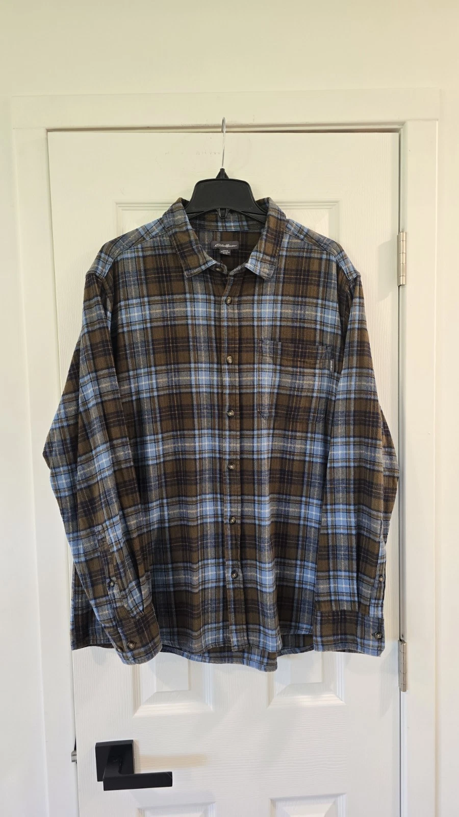Mens Eddie Bauer Blue Green Flannel Button Down Shirt Size XL