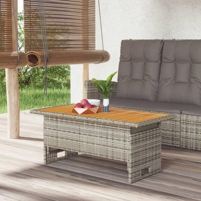 Garten-Terrassentisch grau Massivholz Akazie & Polyrattan -100x50x43/63 cm