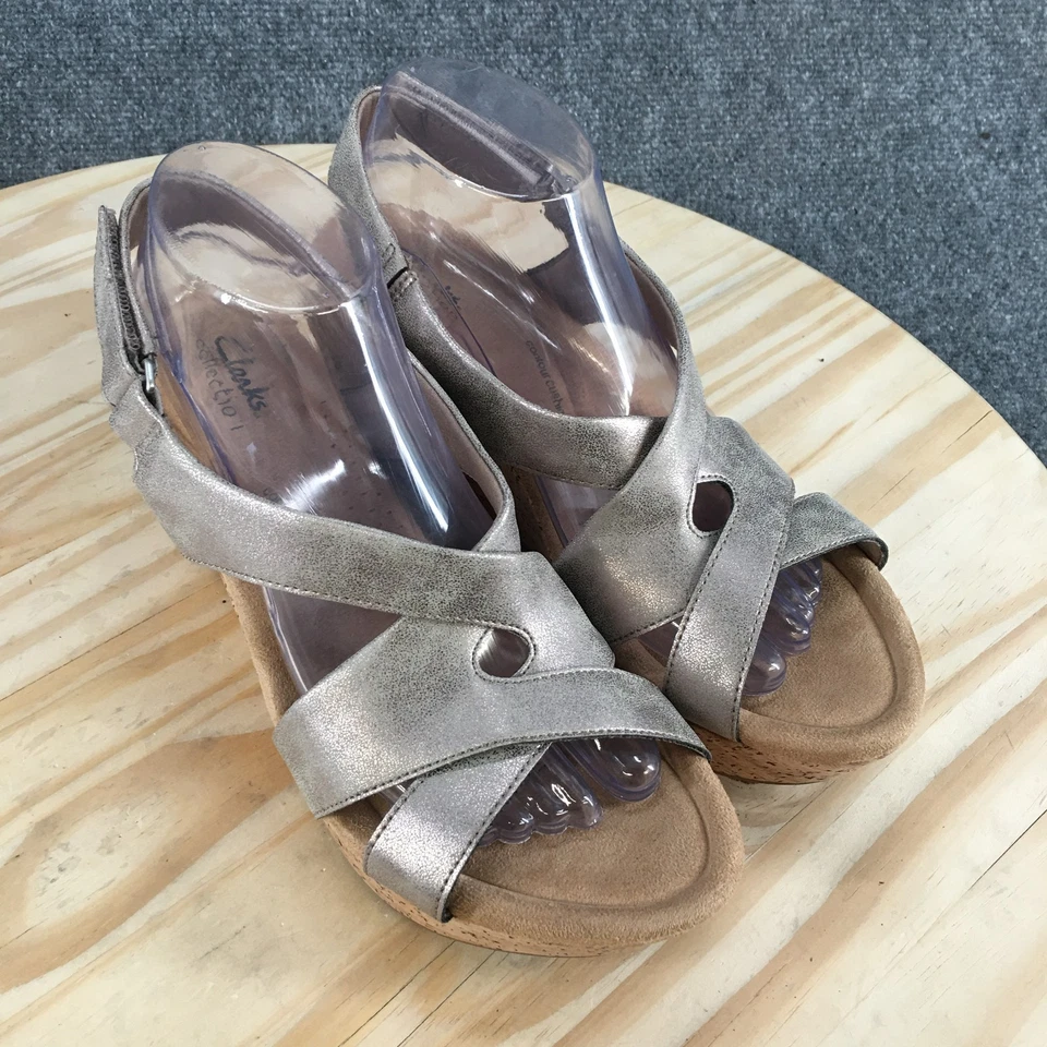 Sandalias Clarks para mujer 9,5 M Annadel Eirwyn tacones de cuña plateados 26182277 Foto 3 de 4