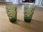 Vintage Anchor Hocking Lido Milano Avocado Green Crinkle 4” Tall Juice Glass