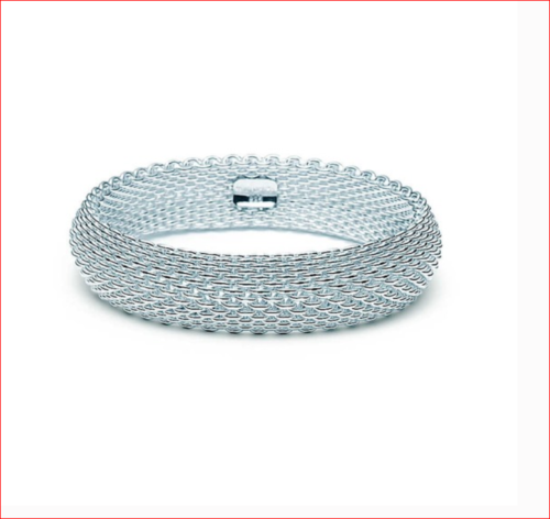 Tiffany &amp; Co Somersett Mesh Bangle Bracelet Sterling Silver Medium Pouch