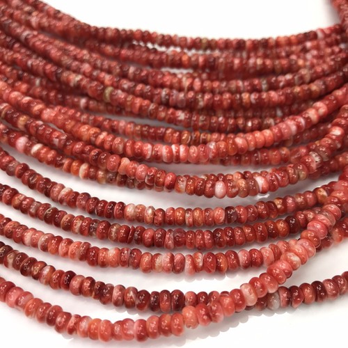 15.5"- Natural 4mm Red Spiny Oyster Shell Roundel Beads HQ, NEW DIY Special