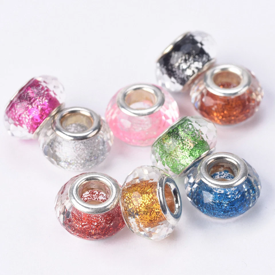 10 Stück Glitzernd Facettiert Europäische Reize Armband Großes Loch Perlen - Bild 1 von 4