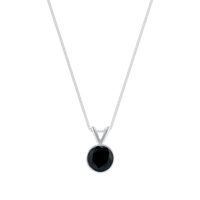1 kt Rundschliff schwarz massiv 18 K Weißgold Solitär Einfassung Anhänger 18'' Halskette