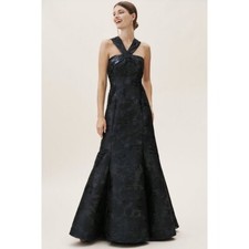 Aidan Mattox Brook Brocade Halter Mermaid Gown worn once BHLDN Size 6 Navy. 