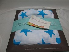 New Aden  Anais Soft Cotton Muslin Fluro Blue Star Crib Skirt 52"x28"x12" NIP
