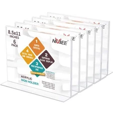 Acrylic Sign Holder 8.5x11 Inches 6 Pack Horizontal T Shape Double Sided Clea...