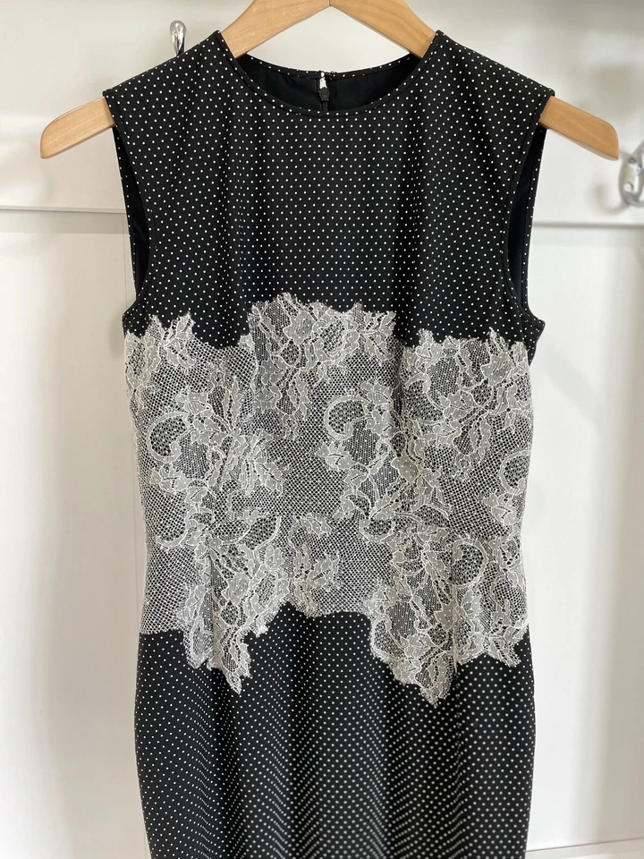 Vestido Vaina Clásico VALENTINO Negro Lunares Lana Worsted EE. UU. 2/4 $2870 Foto 4 de 4