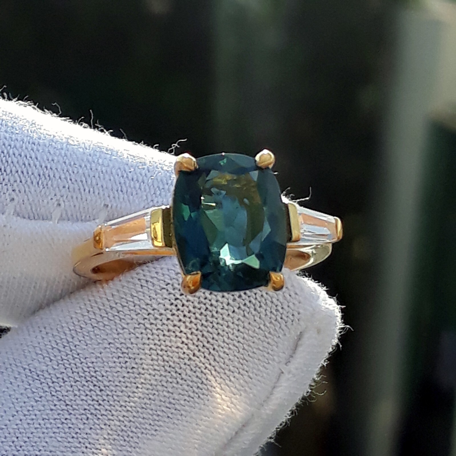Teal Sapphire Gold Plated Sterling Silver Ring Mothers Day Gift-image