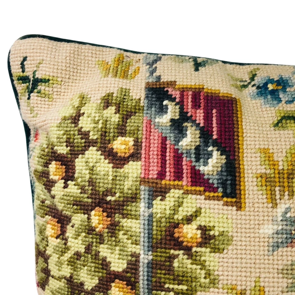 Wool Needlepoint Pillow Lady and the Unicorn & Lion Petit Point 15 in x 15 in - Image 4 of 4