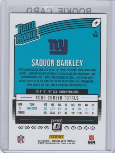 Tarjeta de novato Saquon Barkley 2018 Donruss Optic clasificación RC $$ ¡Philadelphia Eagles!! - Imagen 2 de 2