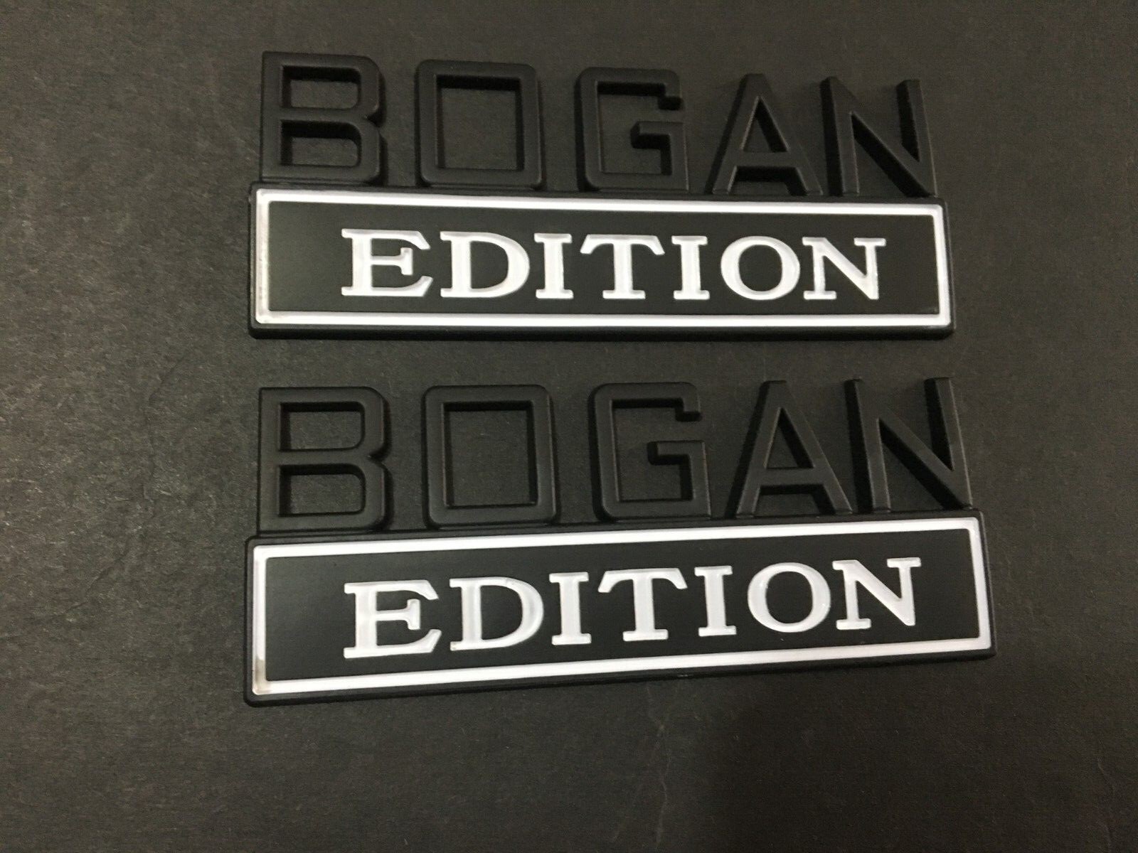 2pcs Matte Black & White BOGAN EDITION Parts Emblem Badges Fits Truck