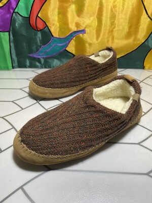 Acorn Slippers Mens Size 7.5 - 8.5 Wool Pull on Brown