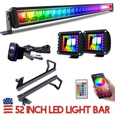 52 Inch 300w Rgb Led Work Light Bar Offroad Wiring For 07-18 Jeep Wrangler Jk