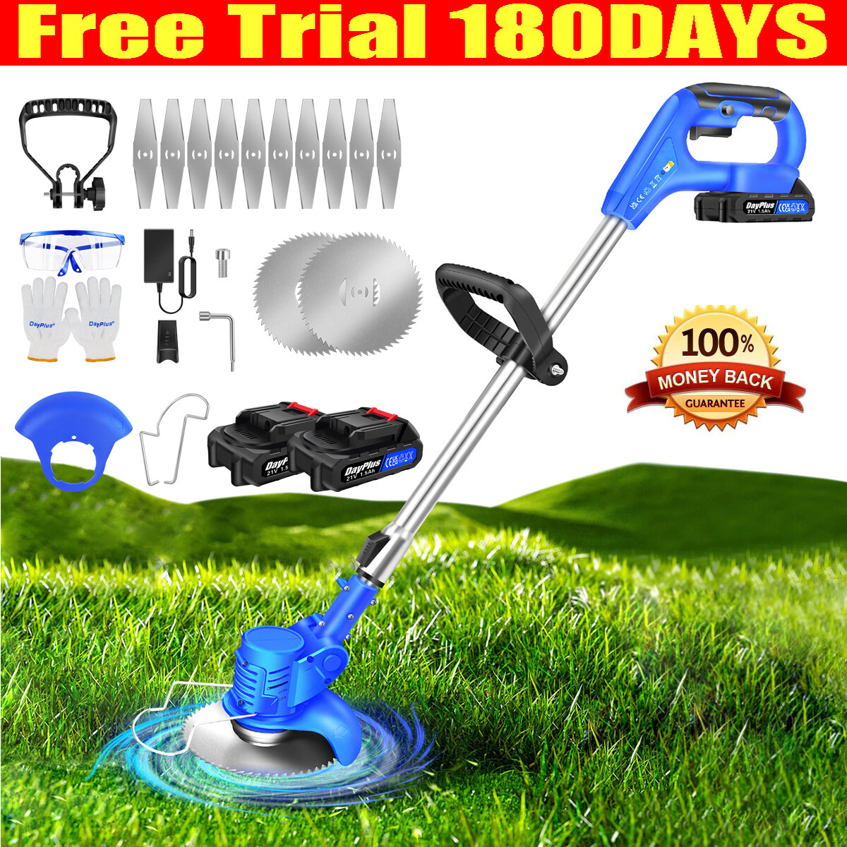 Grass Trimmer Cordless Cordless Weed Eater Battery Powered, 3-in-1