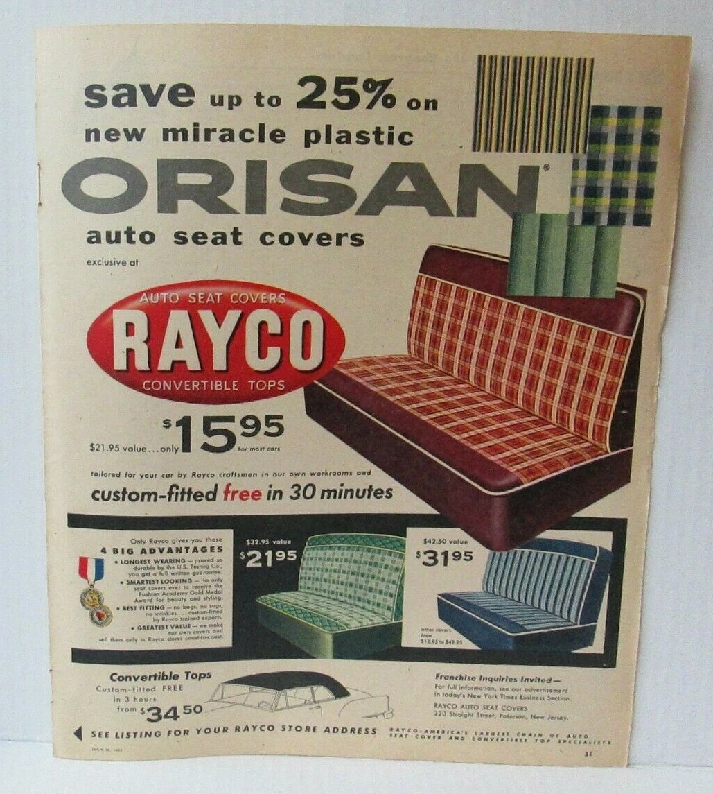 ORISAN AUTO SEAT COVERS RAYCO 1950 s 10.5