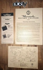 Vintage BSR Monarch Record Changer Operating Instructions Manual & Inserts 