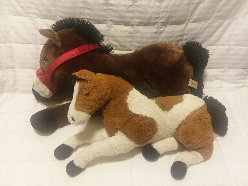 Lot 2 Large Horses/ Pony - Pinto and Brown & White Plush Animal, Pillow, Dan Dee