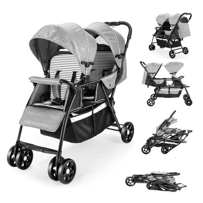 2 in 1 Baby Buggy Kinderwagen Klappbar Zwillingsbuggy Kombikinderwagen Tragbar