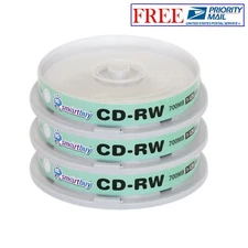 30 Pack Smartbuy CD-RW 1-12X 700MB/80Min High Speed Branded Logo Rewritable Disc