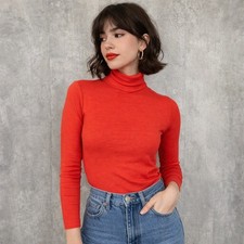 Vintage Point East Red Orange Turtleneck Top Stretch Knit Long Sleeve Womens