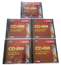  5Lot Imation CD-RW 1x-4x 74 Min/650 MB Compatible Disc  Jewel Case New & Sealed
