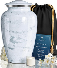 Large Cremation Urn for human ashes FREE VELVET BAG White Marble