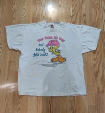 Vintage 90s Looney Tunes Tweety Bird Quote Shirt Mens XL White Stay Outta My Way