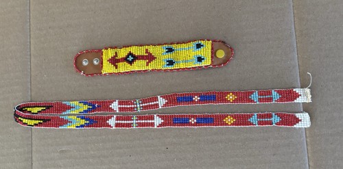 Vintage Native Beared Wristband And Hat Band