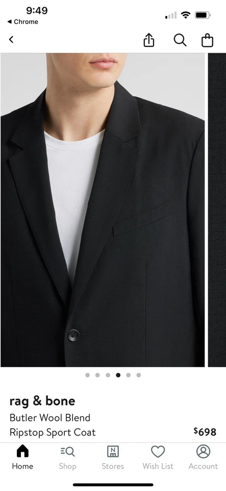 Rag & Bone мужской дворецкий рипстоп черный Sport пальто шерсти блейзер размер 46 $698 - Изображение 4 из 4