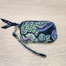 Vera Bradley Card Holder Mini Wallet Floral Navy Green Purple Wristlet Strap 3x5
