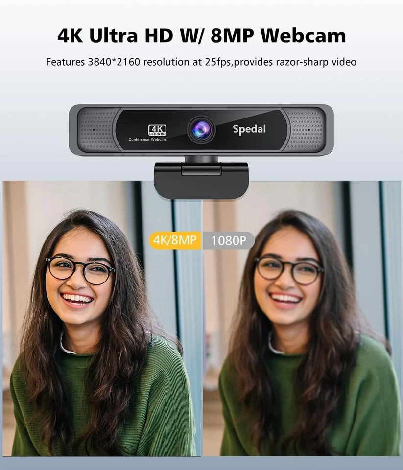 Spedal 4K Webcam with Microphone & Tripod, 120°Field of View. Remote Controller - Bild 2 von 4