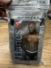 2 Hanes Vtg Mens XL 40-42  Mid Rise Black Grey Briefs Classic Underwear 2004