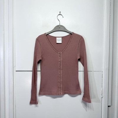 Ray Beams Cardigan Pink Ribbed Top Chic Cotton Stretch Made In Japan Fits XS-S