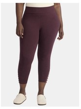 TERRA  SKY Women  s Size 3X 24W-26W High-Waisted Capri Ladder Leggings   Plum