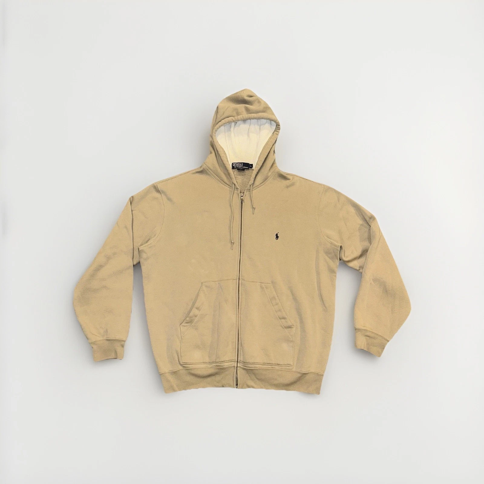 Polo Ralph Lauren Hoodie Men’s Size Large Tan Thermal Hood Full Zip Vintage