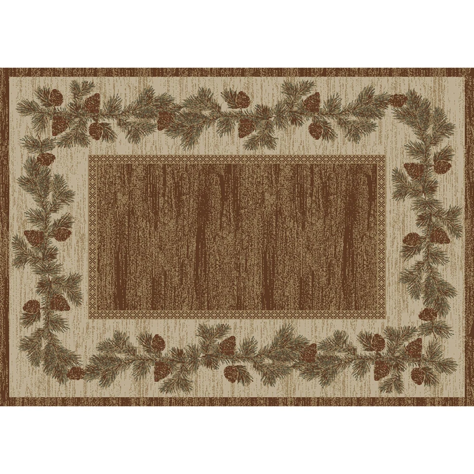 Alfombra marrón bosque rústico cabaña Pinecone Lodge 8x10 (7'10" x 9'10") Foto 2 de 3