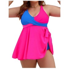NWOT Women's Two-Tone Pink  Blue One Piece Swim Dress 3XL BS110