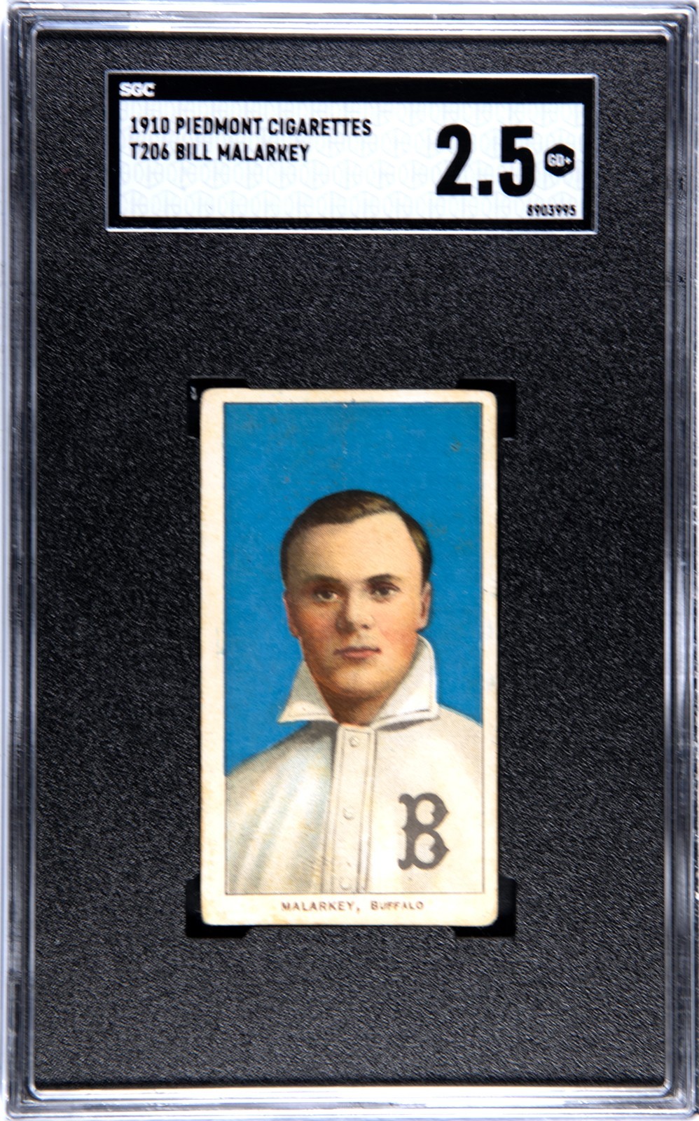 1910 T206 Bill Malarkey 350 Piedmont Columbus SGC 2.5 GD +  NO CREASES Centered