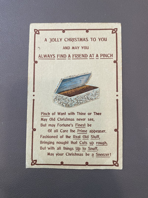 Christmas Tobacco Tin Poem Poetry Friend in a Pinch c1910 Postcard