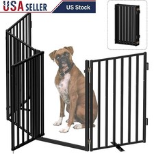 Freestanding Pet Gate W/ Lockable Door Foldable Metal Dog Fence Indoor Outdoor