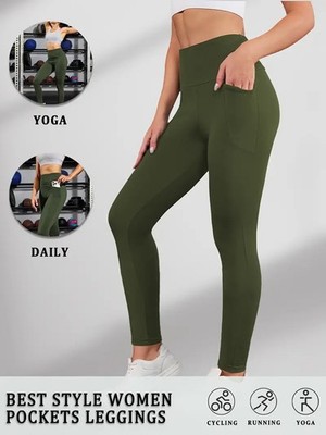 Plus Soft High Waist Yoga Sports Athletic Leggings w/Pockets 1X-3X  6 Colors