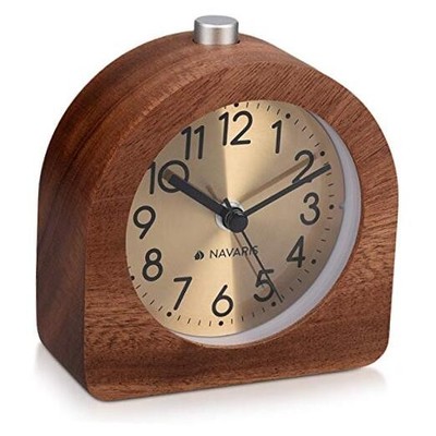  Wood Analog Alarm Clock - Half-Round Gold Face Battery Dark Brown/Gold