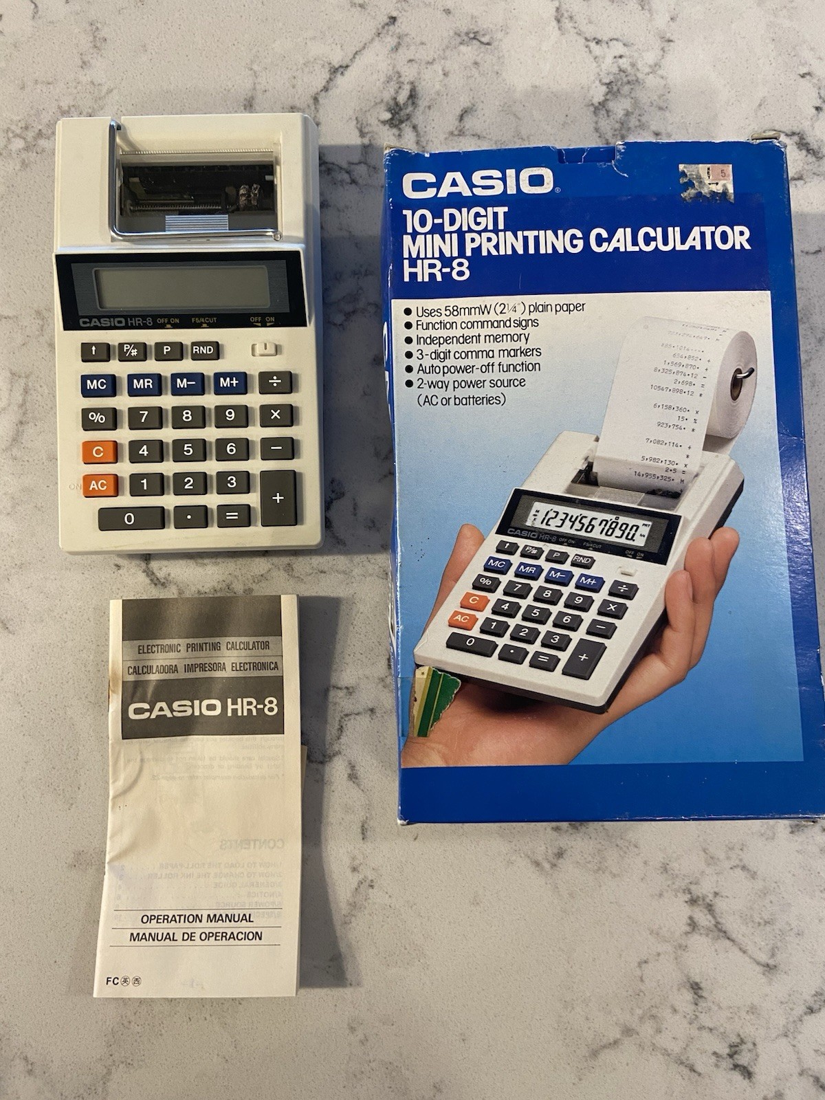 Vintage Casio HR- 8 Mini  Digit Printing Calculator with Box
