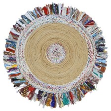 3x3 ft Round Rug Design Jute Cotton Carpet  Multicolor Living Room Outdoor Mat
