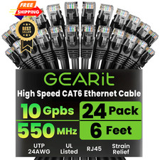 GEARit Cat 6 Ethernet Cable Pack - 24-Pack 6 ft Cat6 6 Feet, Black