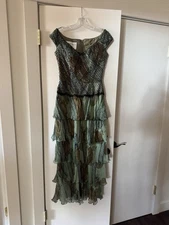 Rare Vtg Liancarlo Couture Silk Chiffon Dress Formal Olive & Teal Sz 6