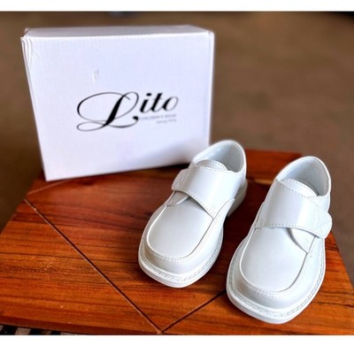 Lito Frank-A Boys White PU Dress Shoes Hook and Loop Loafers Size 8 NEW