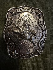 Western Cowboy Saddle Bronc Bull Rider Stars Ornate Nocona Belt Buckle
