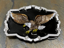Vintage Great American Buckle Co. Pewter 1983 Eagle Belt Buckle Enamel QD1243